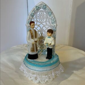 Blue and White Religious Cake Topper